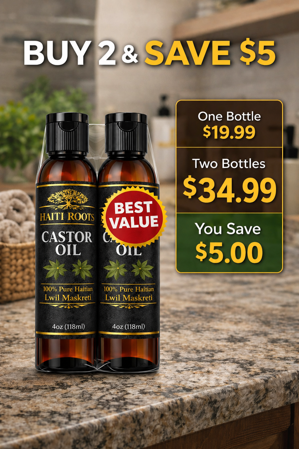 Haiti Roots Castor Oil – 2 Pack Bundle (Save $5)