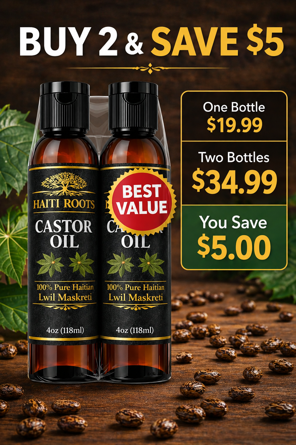 Haiti Roots Castor Oil – 2 Pack Bundle (Save $5)